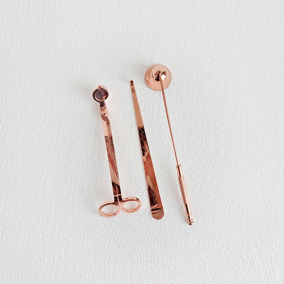 candle care set consisting of wick trimmer, wick dipper and snuffer